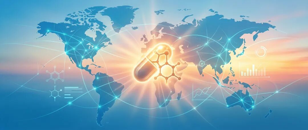 象征突破性疗法与全球医疗希望的抽象概念图